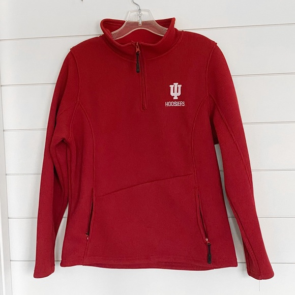 IU Hoosiers | coliseum brand 1/4 zip knit pullover sweater in crimson red cream - Picture 1 of 3